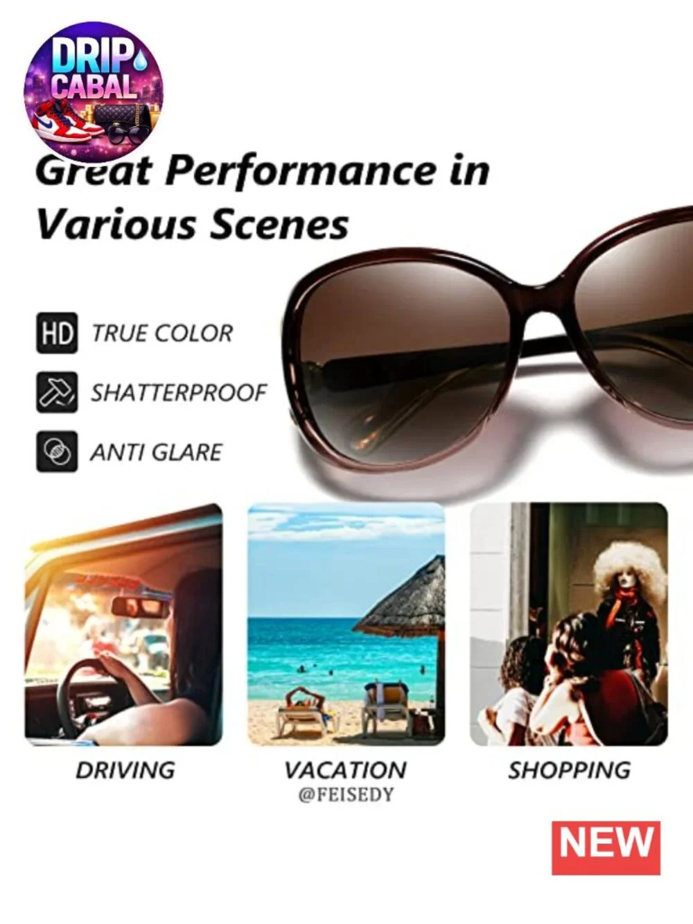 Oversized Polarized Sunglasses Women Men UV400 Protection Large Frame Rhinestone